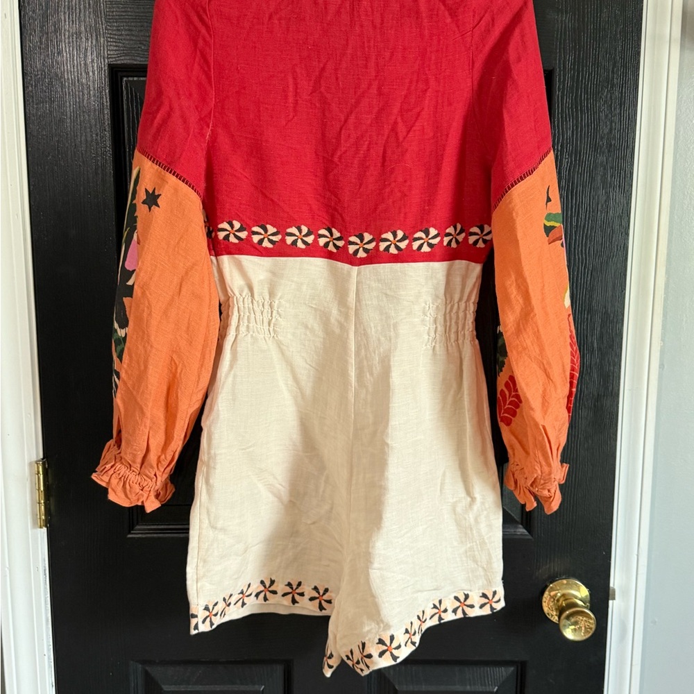 Farm Rio Red and Cream Floral Embroidered Romper - Picture 5 of 6